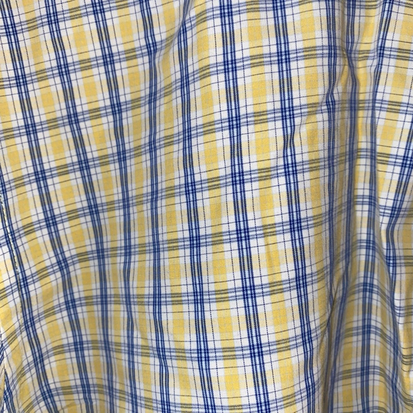 Men's IZOD Casual Button Down Shirt XL Yellow Blue Plaid 100% Cotton - Picture 5 of 5